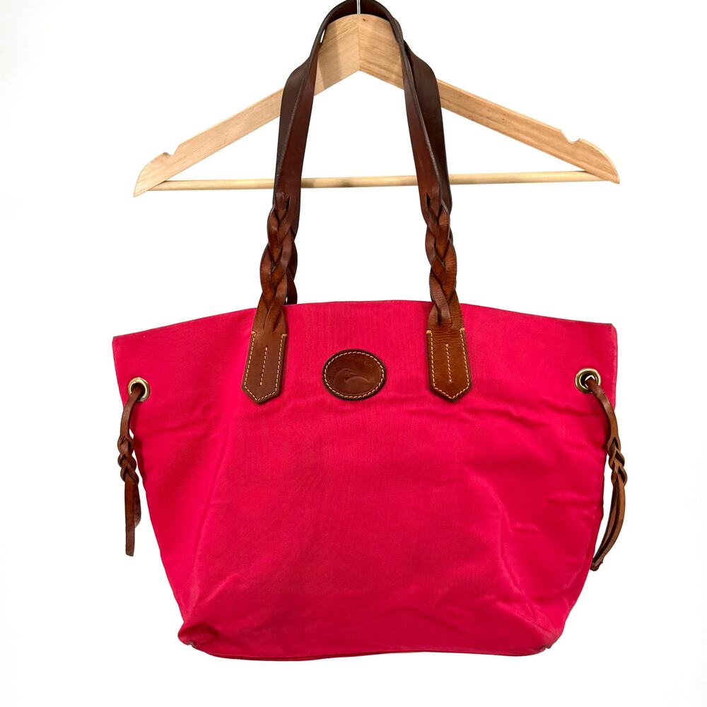 Vintage Y2K Dooney & Bourke Neon Pink Canvas Shopper Braided Leather Tote Bag